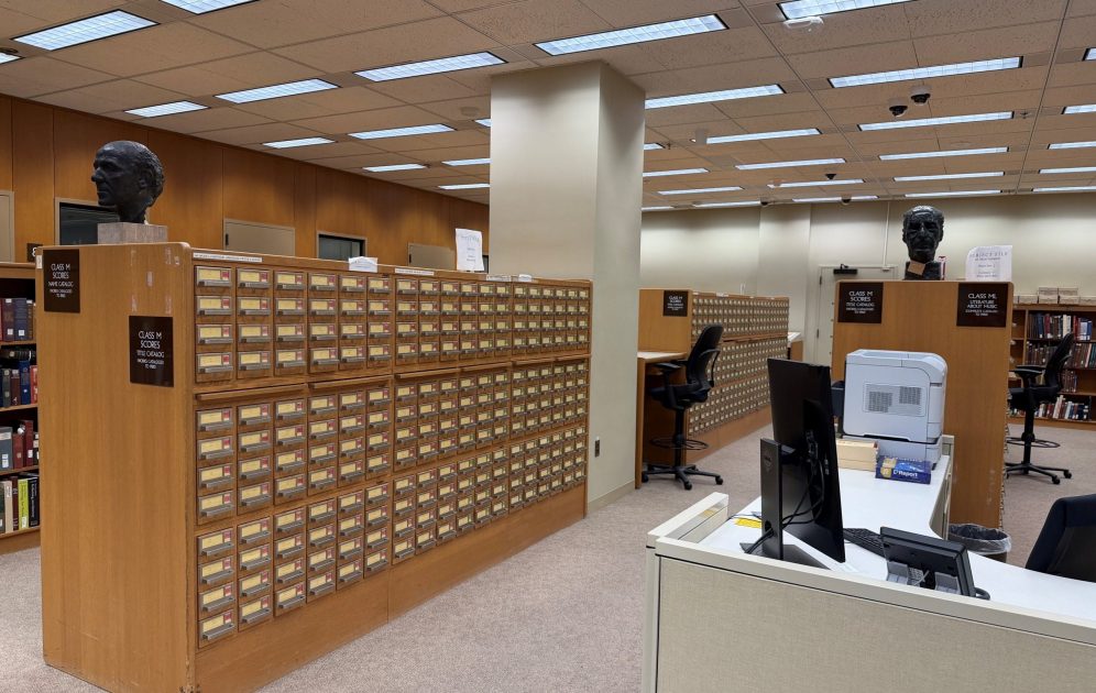 Card catalog index in the Performing Arts Reading Room. Library of Congress Music Division.