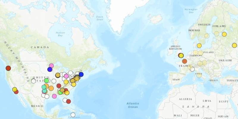 Map of performances of Burleigh's music