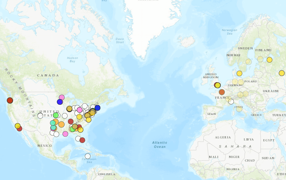Map of performances of Burleigh's music