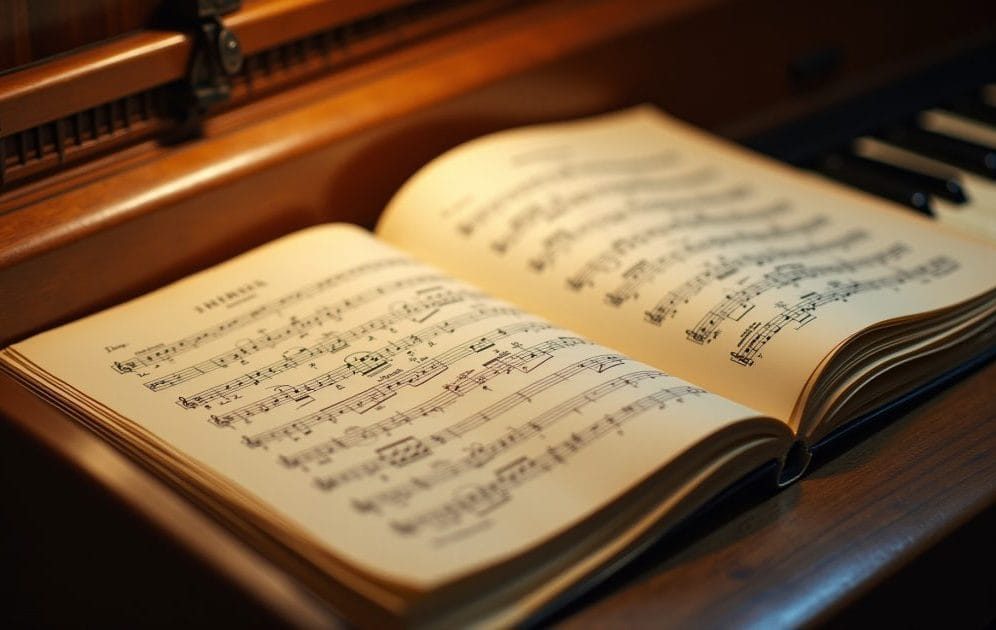 sheet music on piano